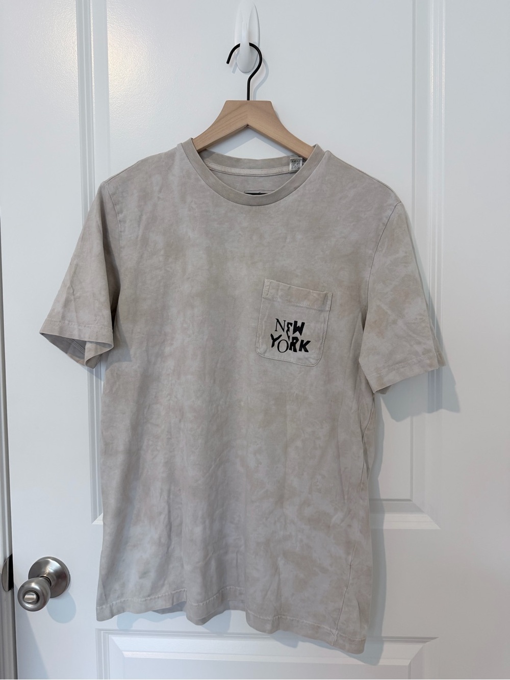 adidas Light Beige Short Sleeve Pocket Tee with New York Print